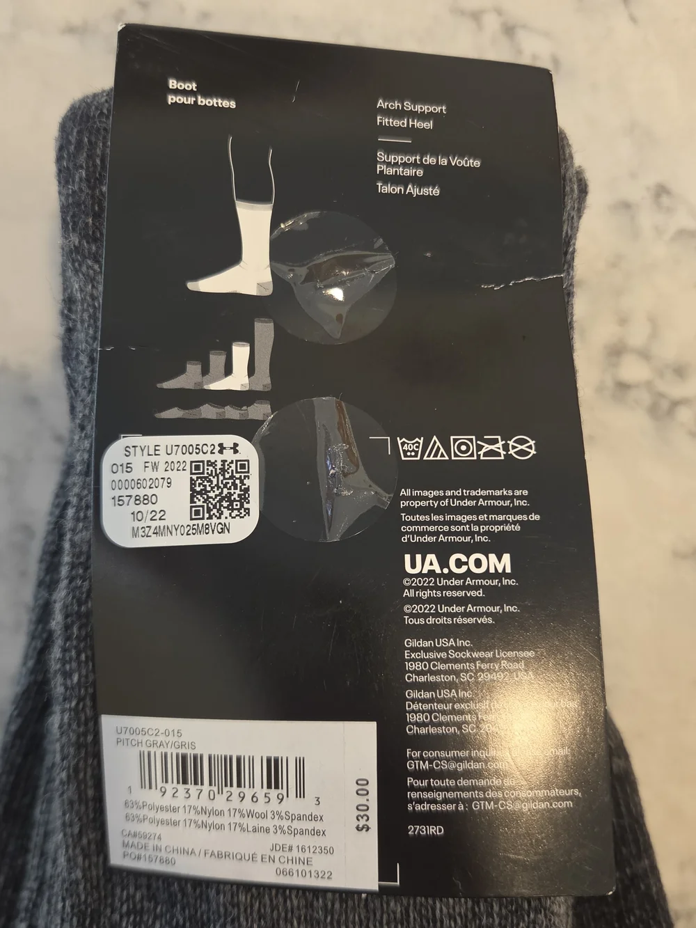 Under Armour Hitch Coldgear Boot Socks 2 Pair Gray Heavy Mens Womens
